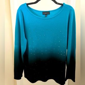 Women’s Teal and Black Ombré Sweater with Rhinestones on front. Size XL.